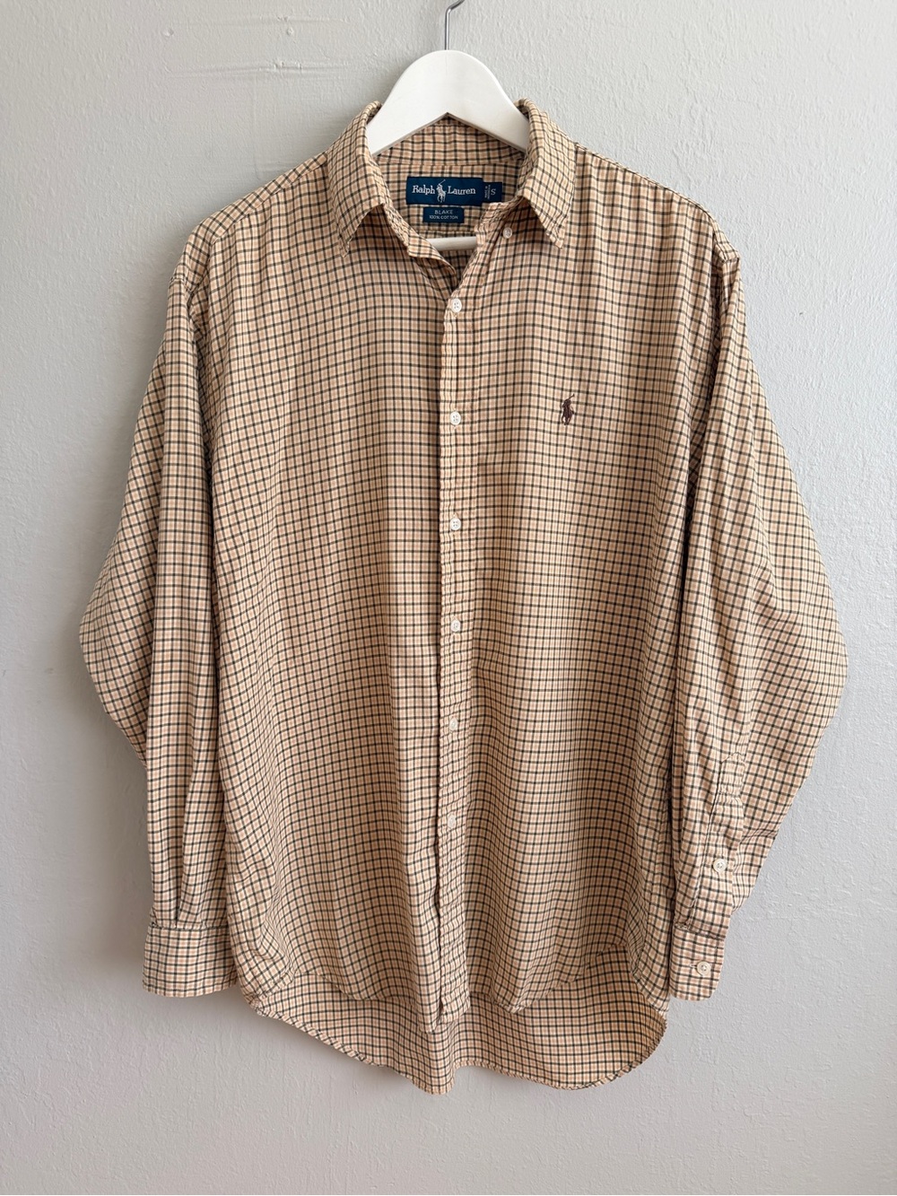 Ralph Lauren Men's Tan Plaid Button Down Shirt Check Pattern Men’s Size S